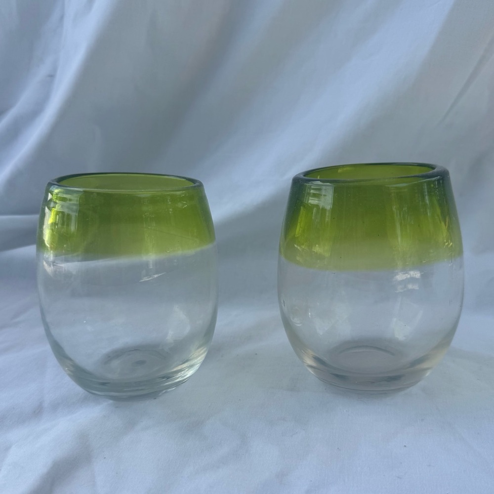 Green Handblown Lowball Cocktail Glasses